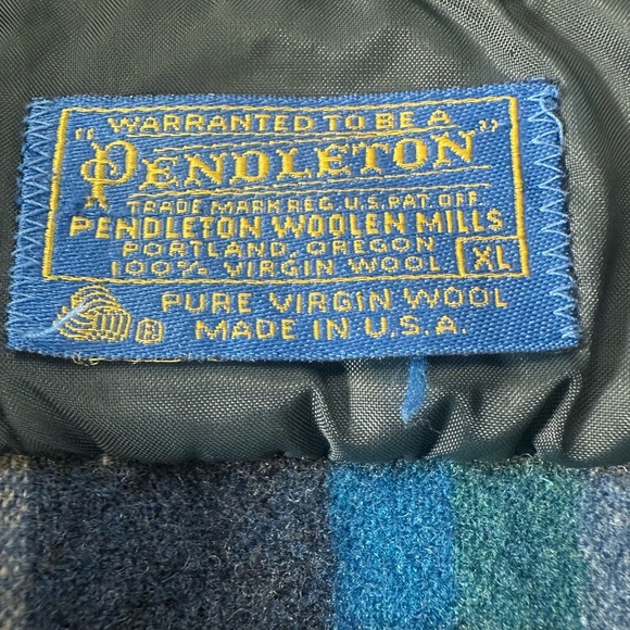 1950s Pendleton Virgin Wool Shacket XL Made in USA Brown Blue Green Shadow Plaid - Picture 3 of 4